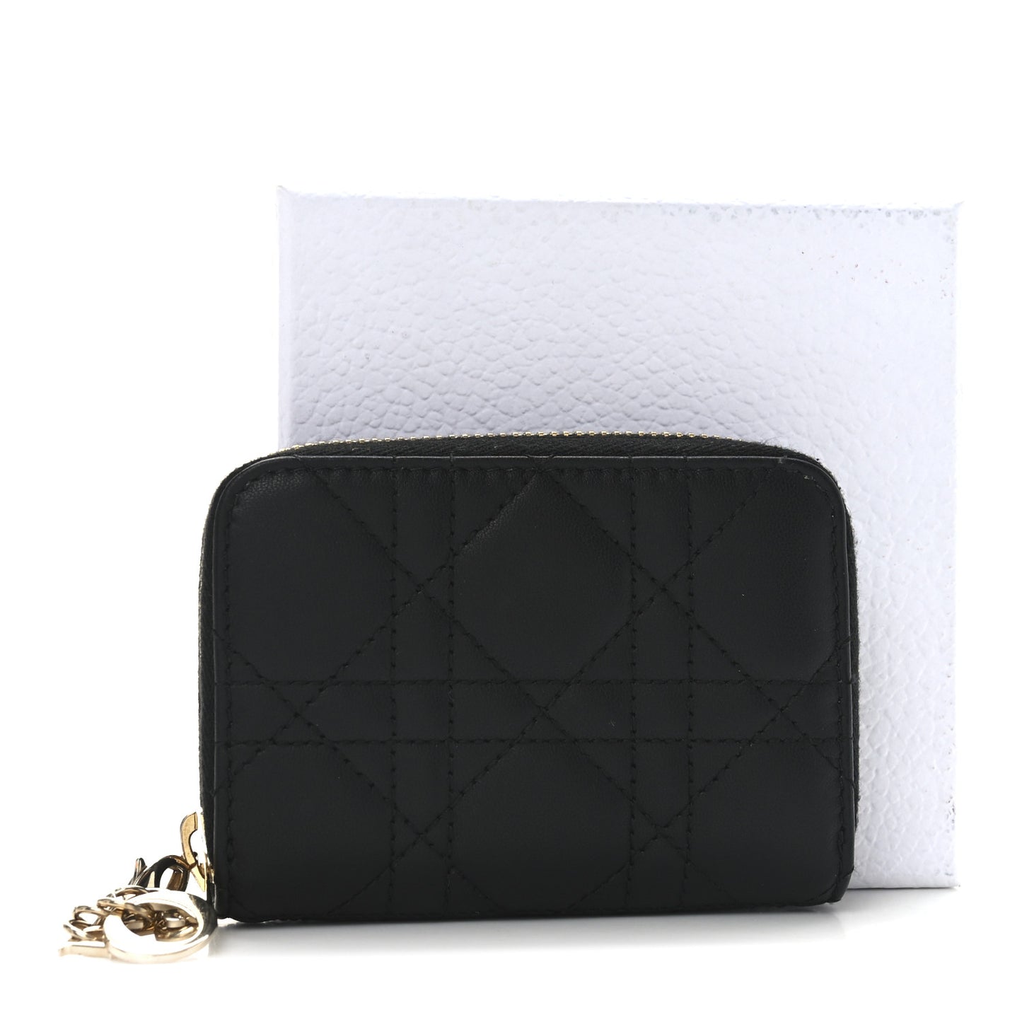 Lambskin Cannage Small Lady Dior Voyageur Coin Purse Black