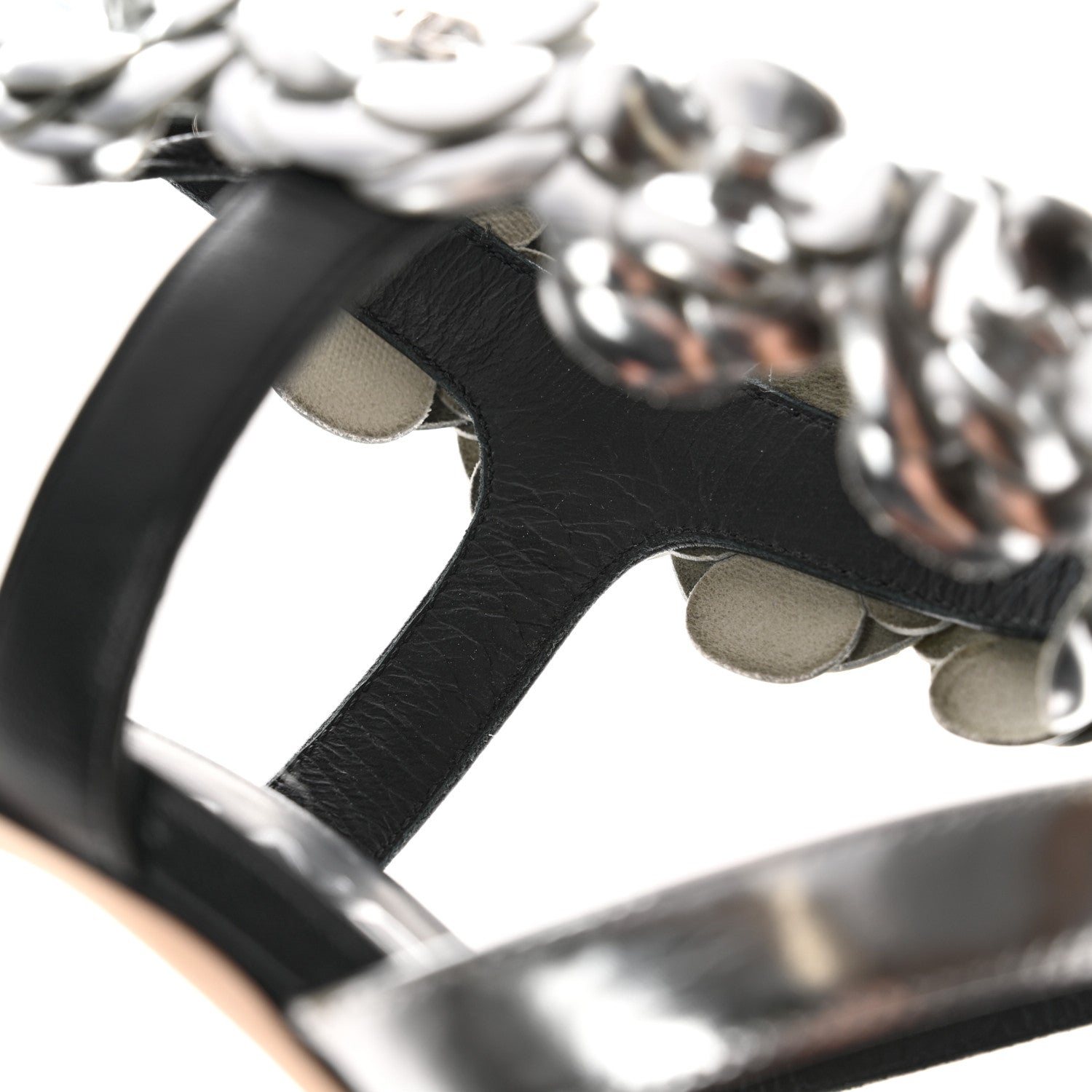 Chanel Lambskin Patent Camellia Ankle Strap Sandals 37.5 Black 9 of 10