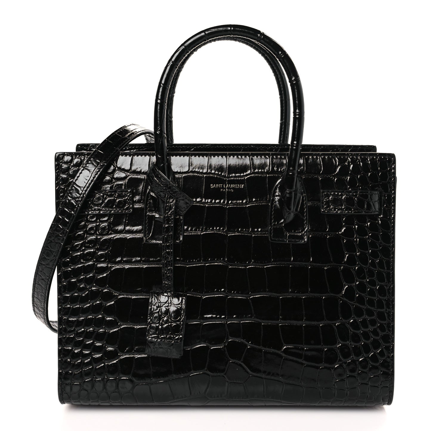 Calfskin Crocodile Embossed Baby Sac De Jour Black