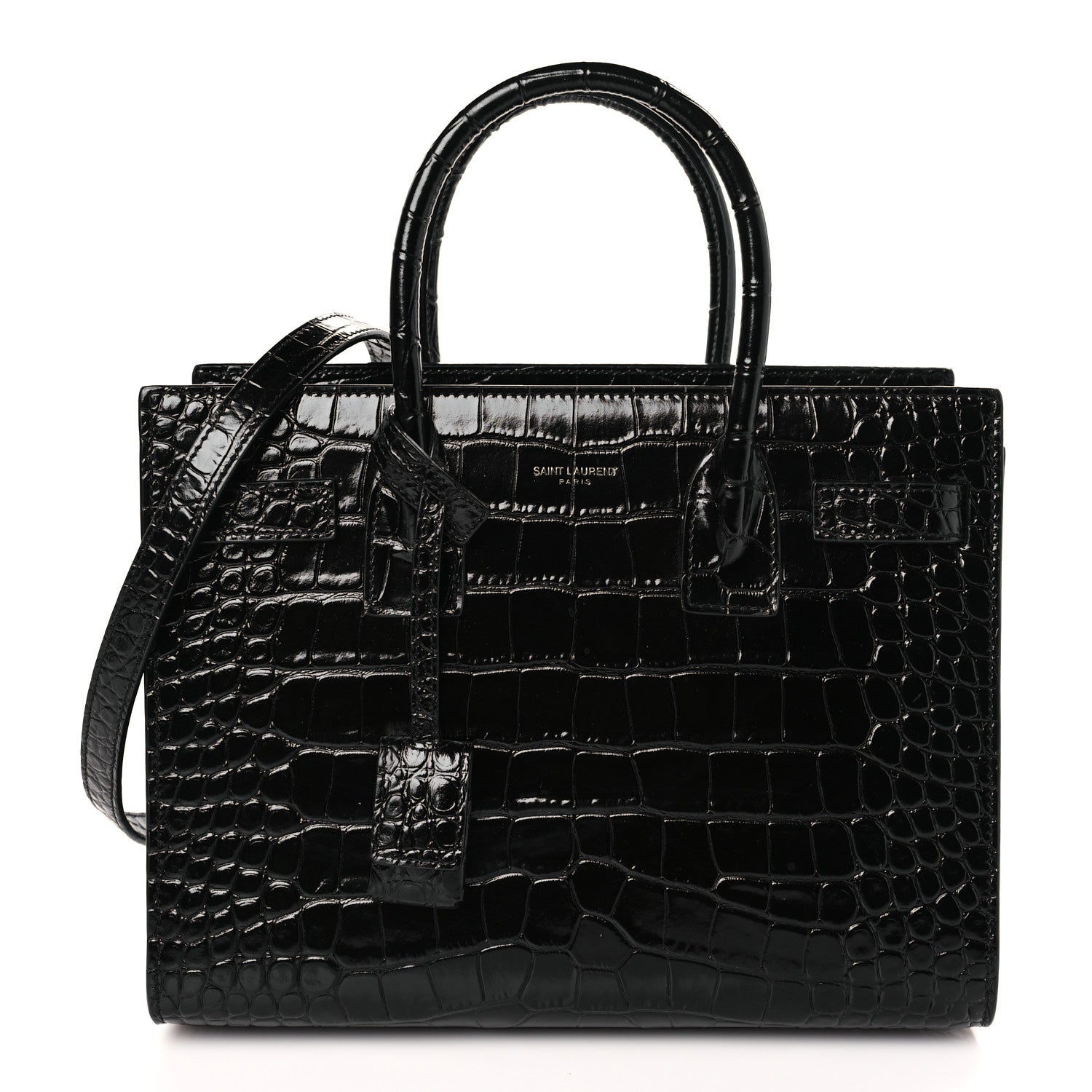 Saint Laurent Calfskin Crocodile Embossed Baby Sac De Jour Black 1 of 9