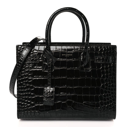 Saint Laurent Calfskin Crocodile Embossed Baby Sac De Jour Black 1 of 9