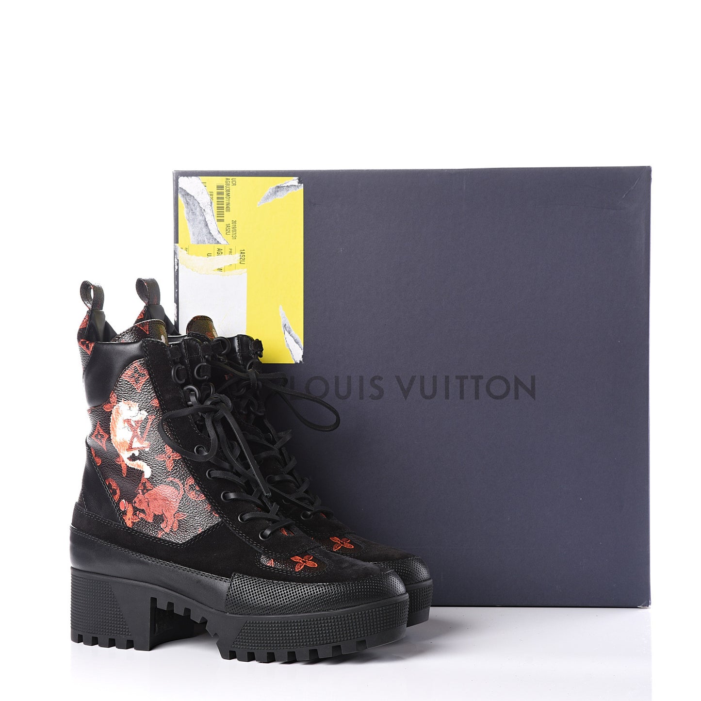 Suede Calfskin Catogram Laureate Platform Desert Boots 40 Black Marron