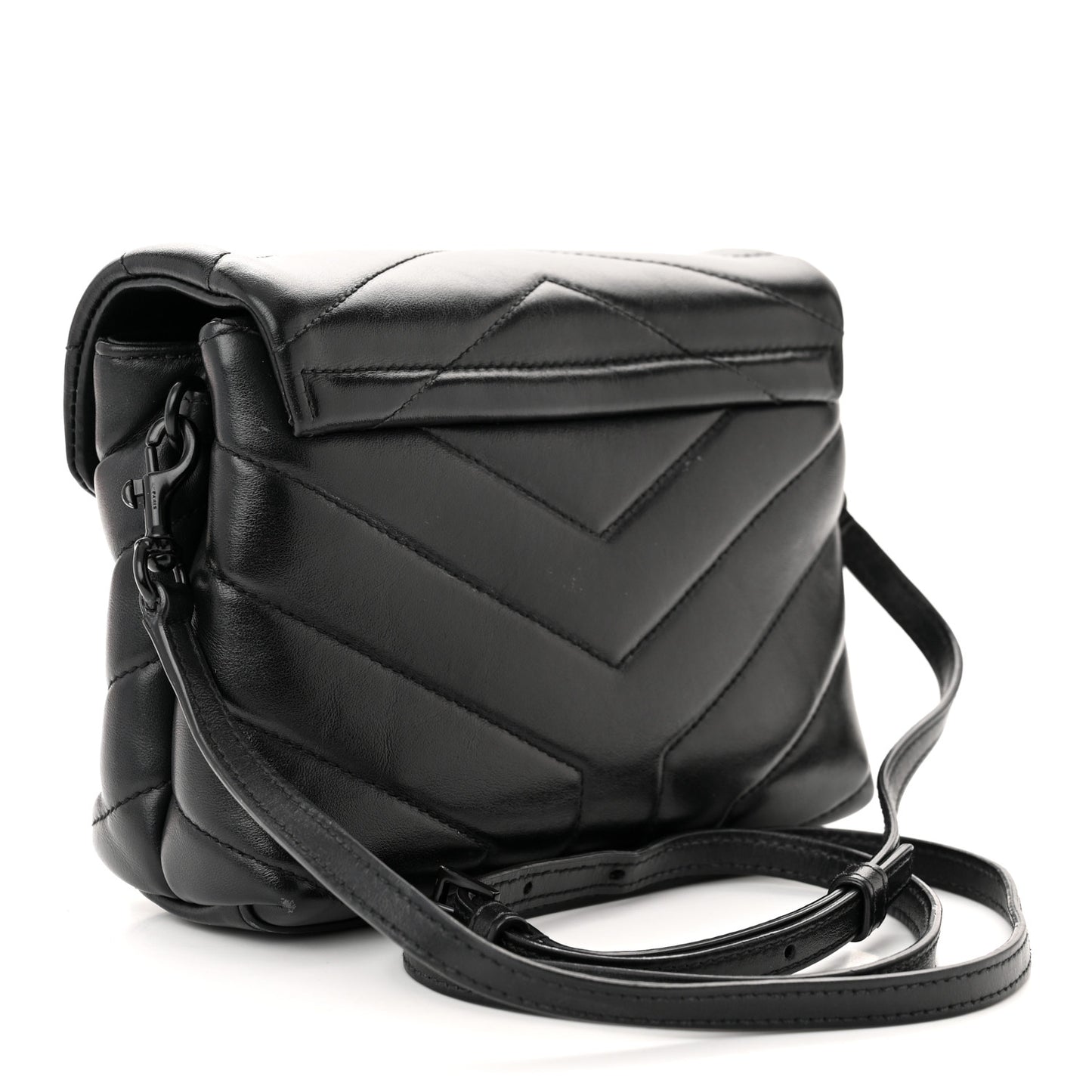 Calfskin Y Quilted Monogram Monochrome Toy Loulou Crossbody Bag Black