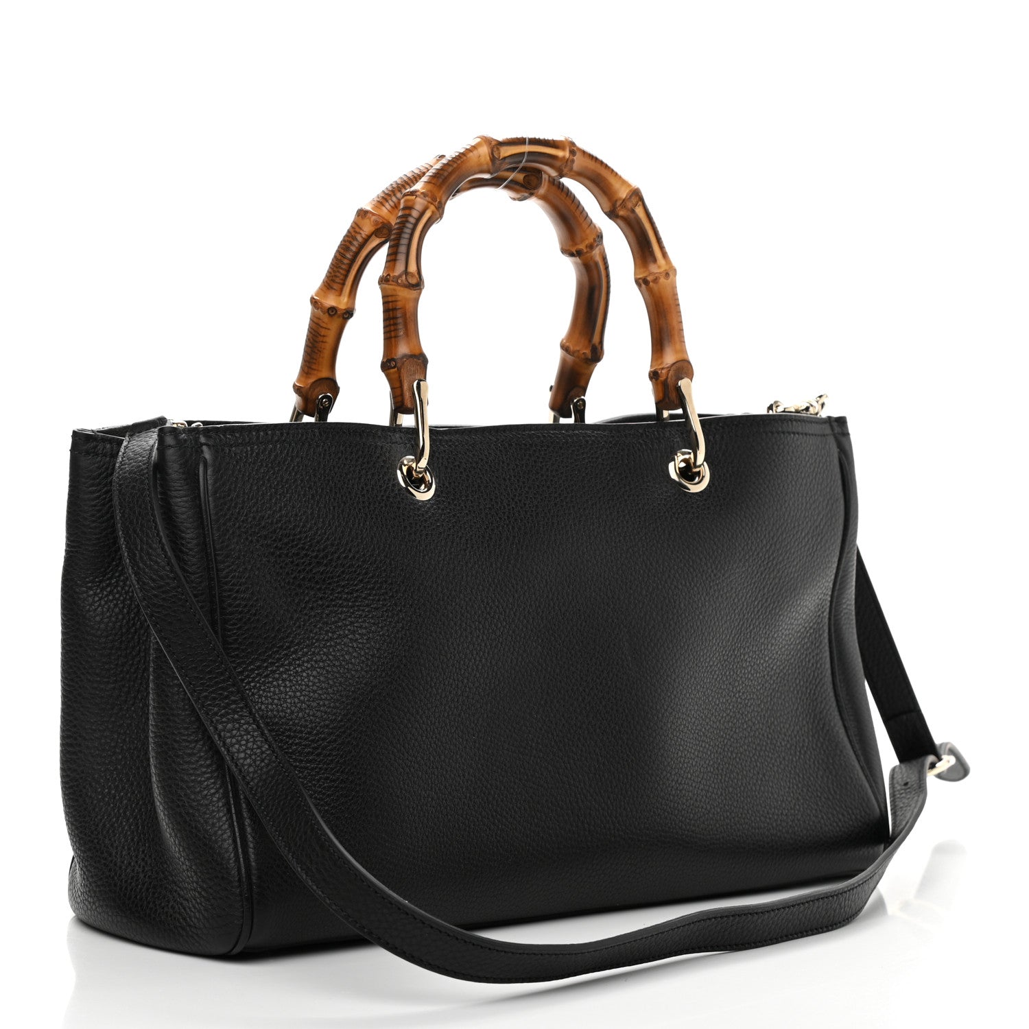 Gucci Pebbled Calfskin Medium Bamboo Shopper Tote Black 2 of 10