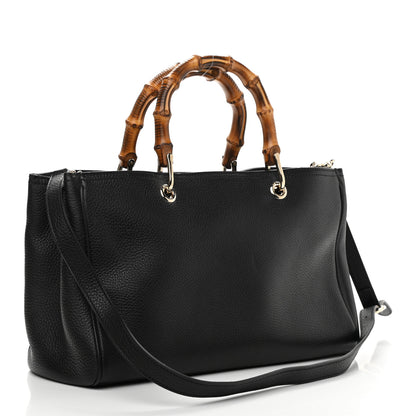 Gucci Pebbled Calfskin Medium Bamboo Shopper Tote Black 2 of 10