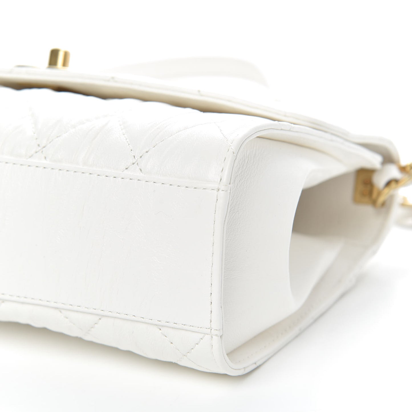Crumpled Lambskin Quilted Small CC Links Top Handle Flap White