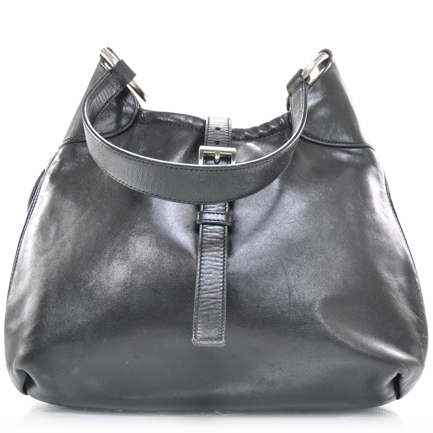 Leather Zip Around Shoulder Bag Nero Black