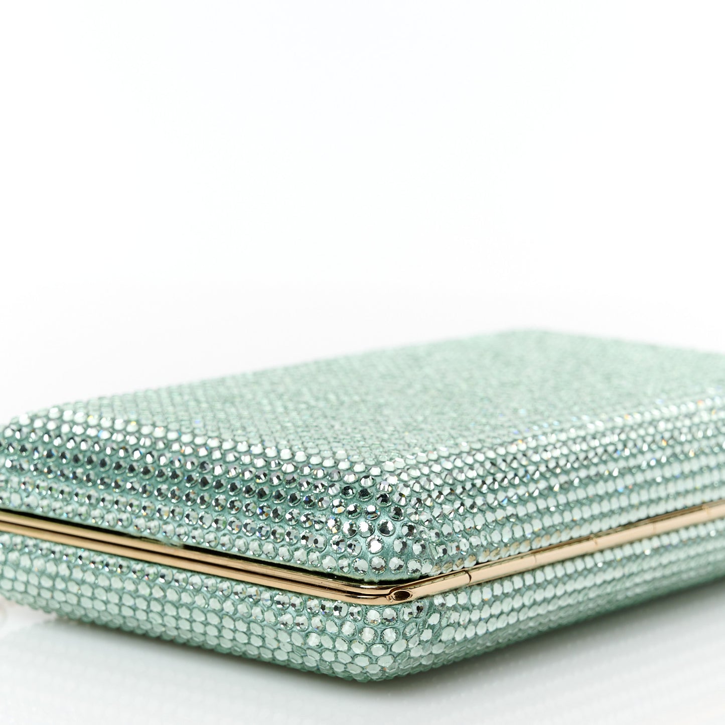 Satin Crystal Clemmie Clutch Smoke Green