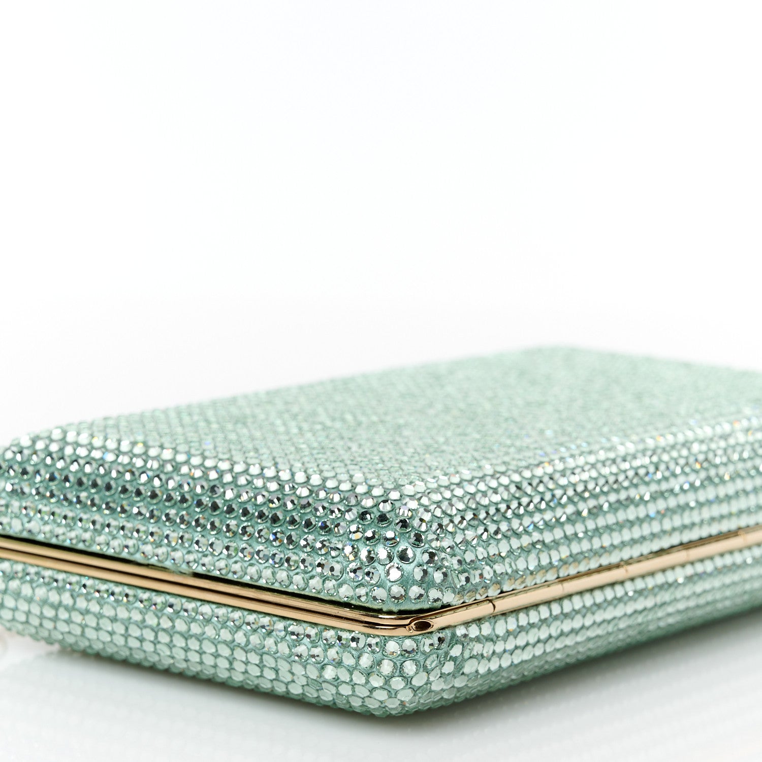 Jimmy Choo Satin Crystal Clemmie Clutch Smoke Green 9 of 10