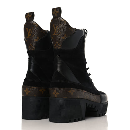 Louis Vuitton Suede Calfskin Monogram Laureate Platform Desert Boots 39 Black 4 of 9