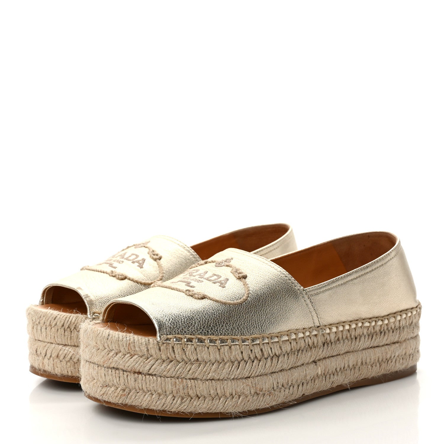 Prada Metallic Nappa Logo Cap Toe Platform Espadrilles 39 Pirite 3 of 9