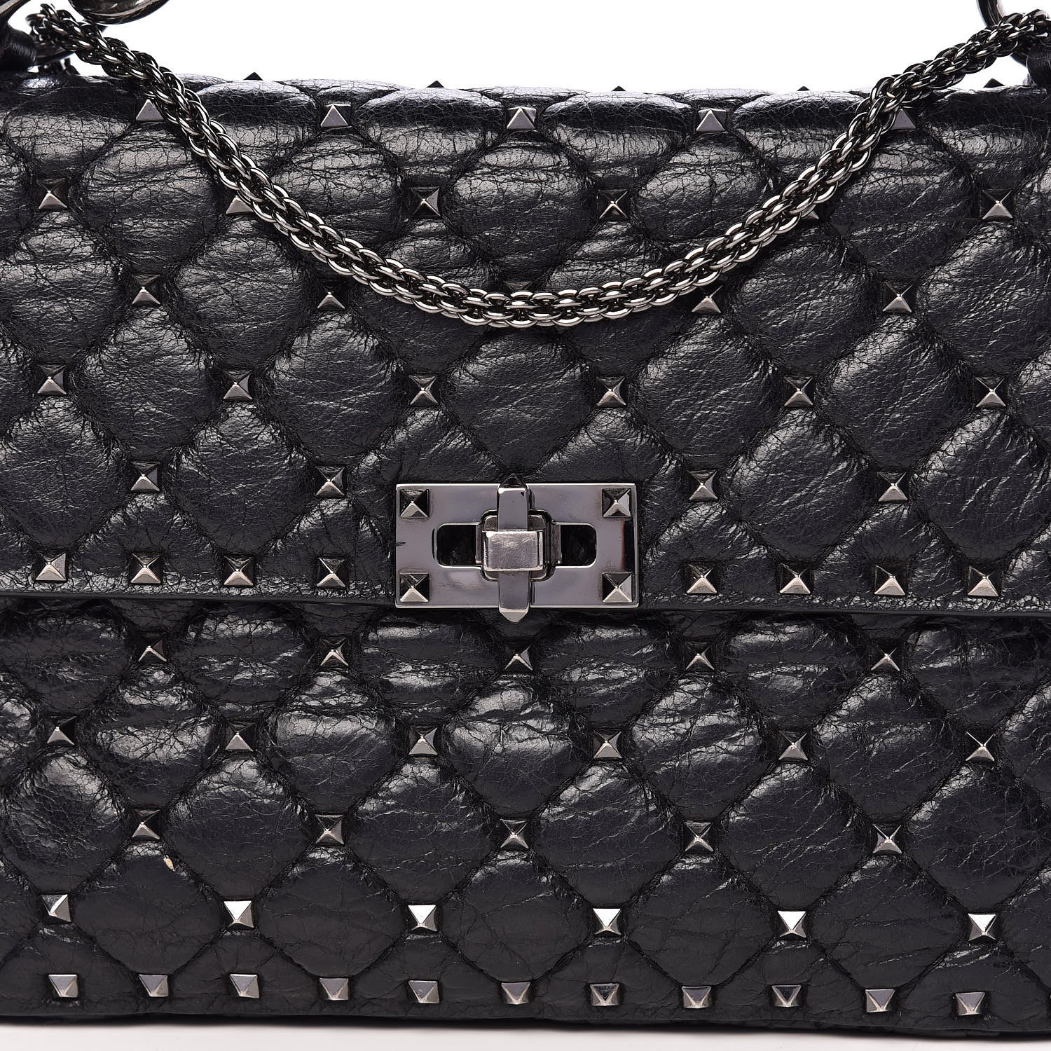 Valentino Garavani Craquele Nappa Medium Rockstud Spike Shoulder Bag Black 10 of 24