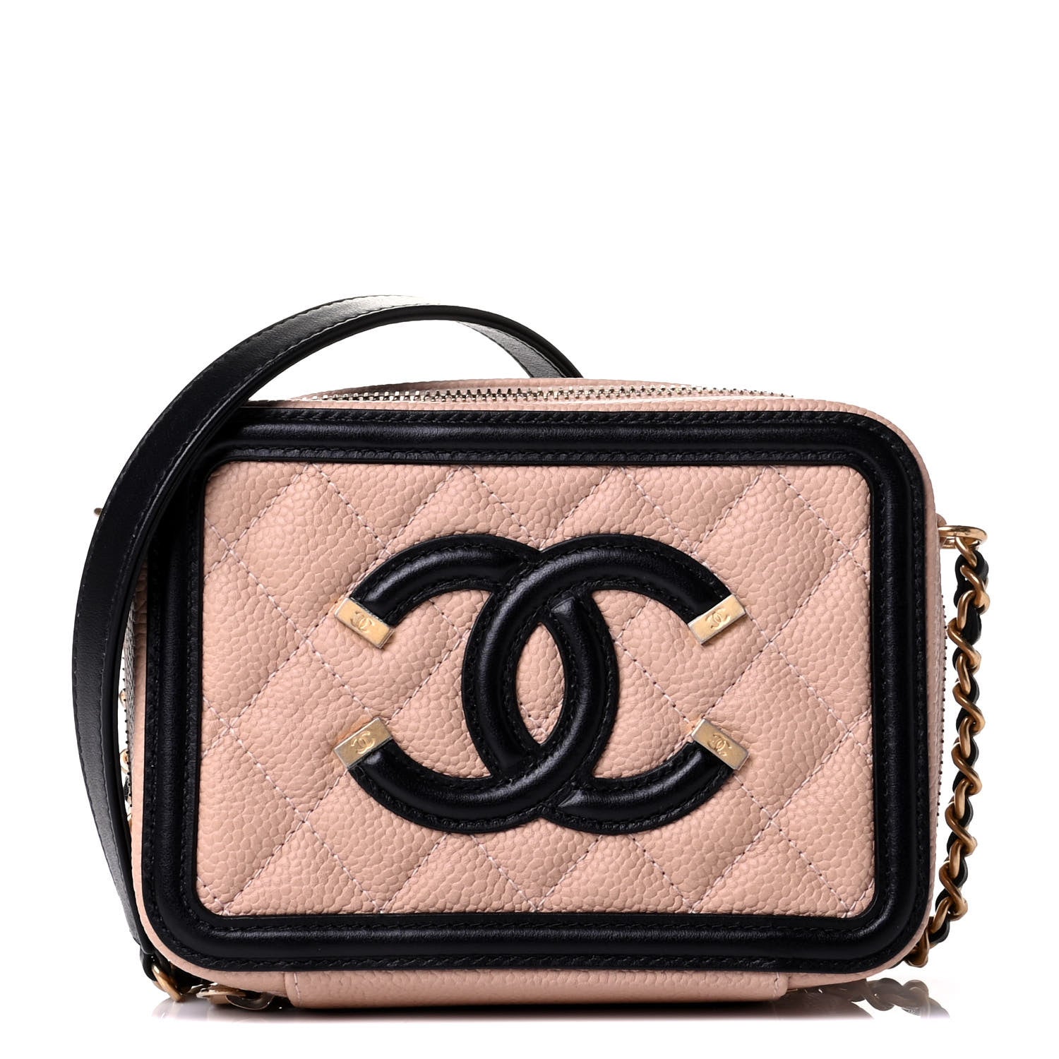 Chanel Caviar Quilted CC Filigree Vanity Clutch With Chain Beige Black 2 of 5