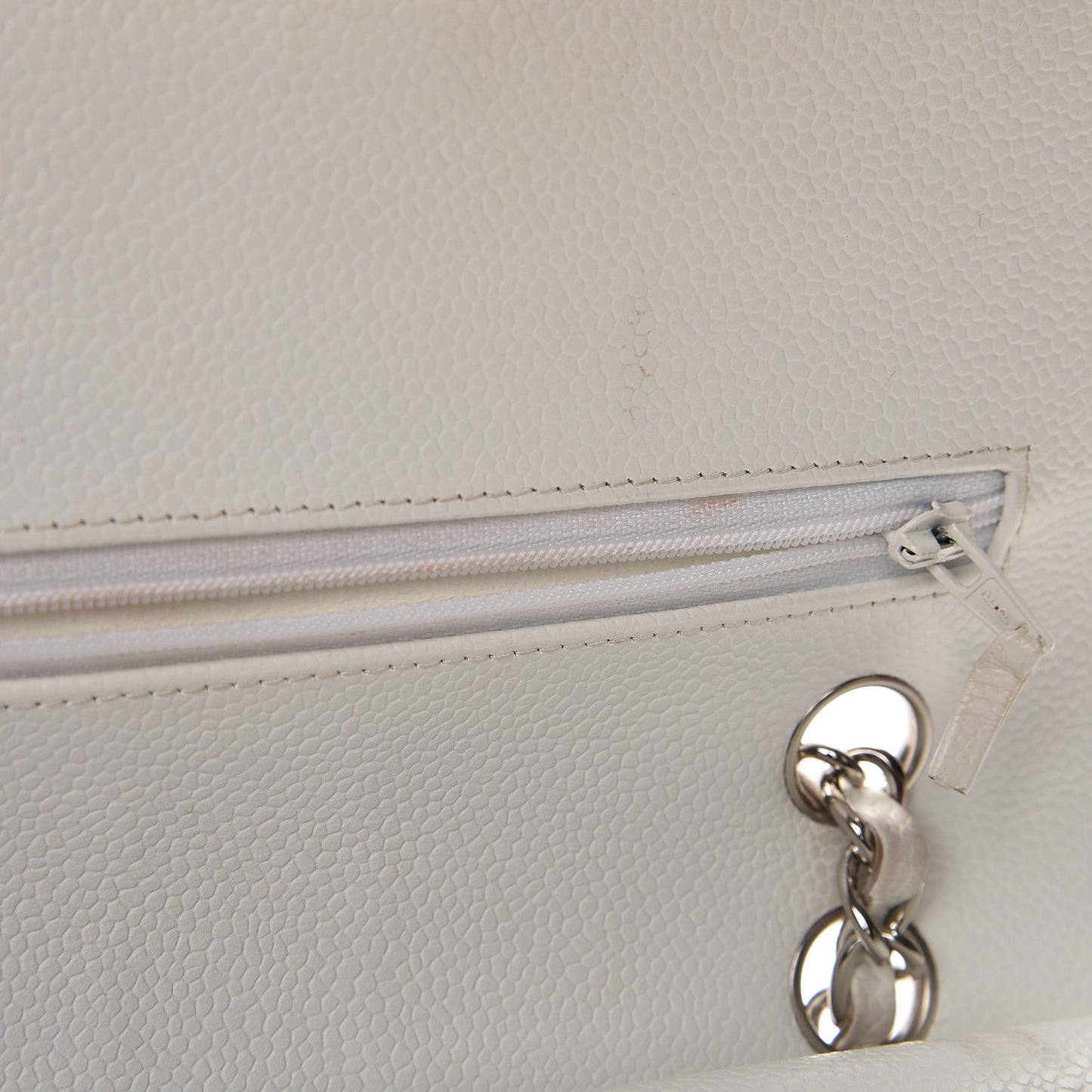 Caviar Quilted Medium Double Flap White