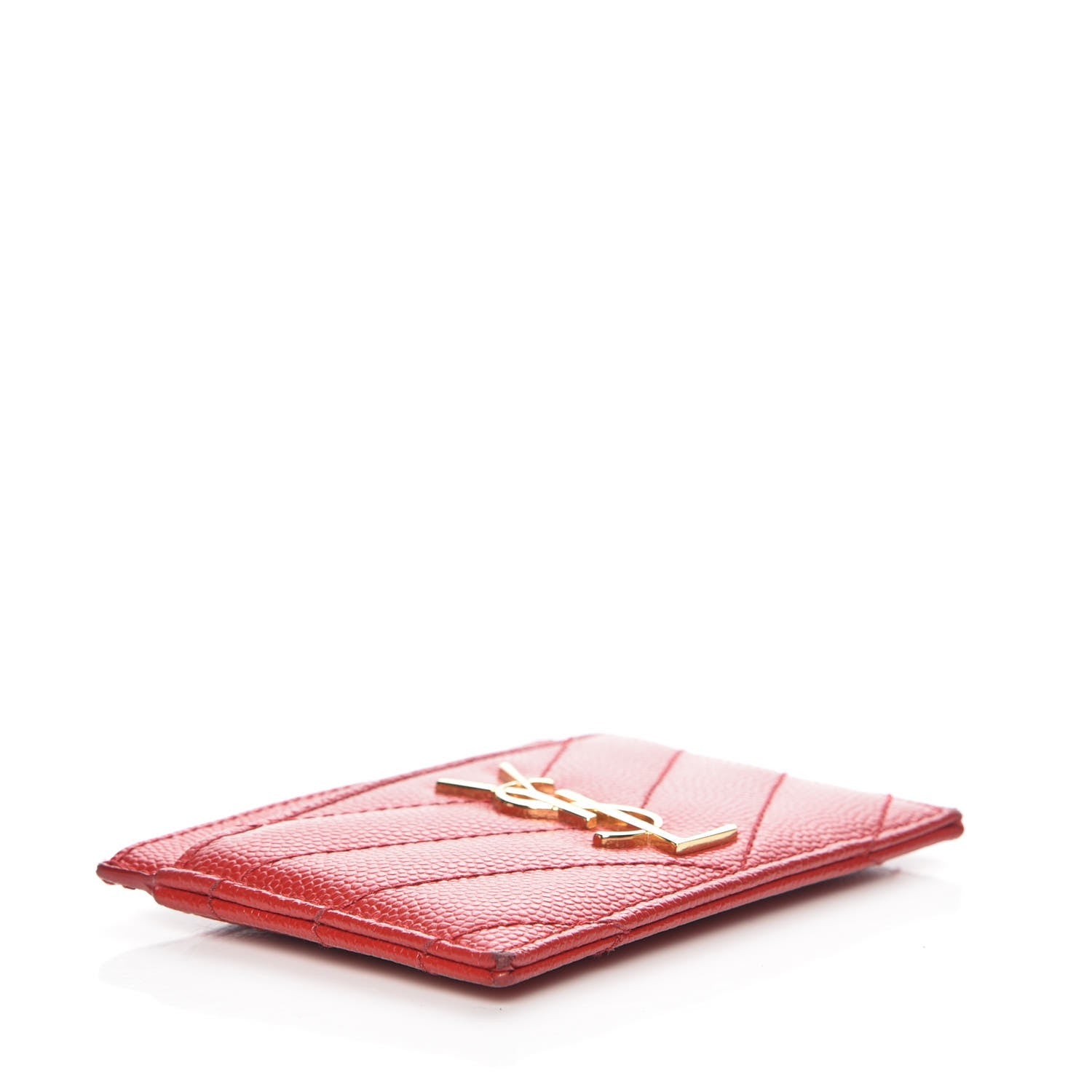 Saint Laurent Grain De Poudre Matelasse Chevron Monogram Credit Card Case Lipstick Red 4 of 9