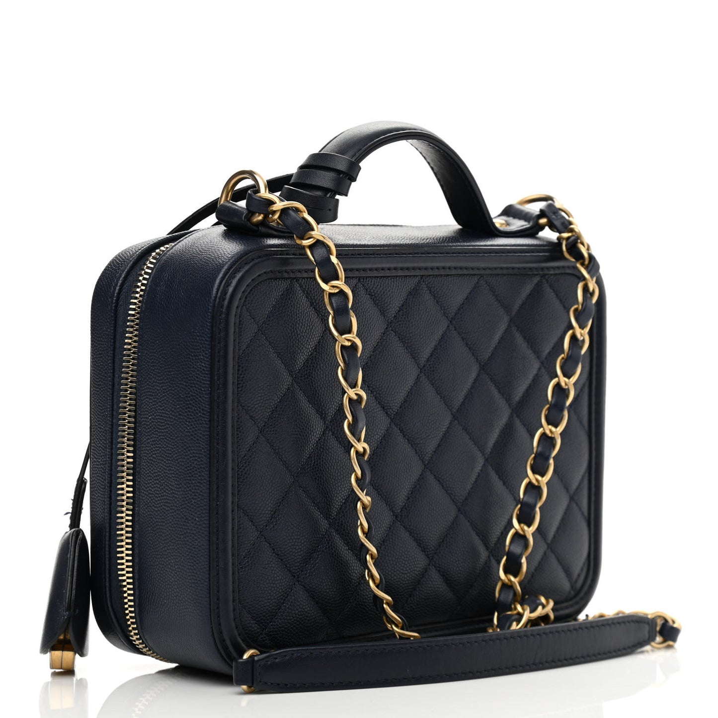 Caviar Quilted Medium CC Filigree Vanity Case Navy