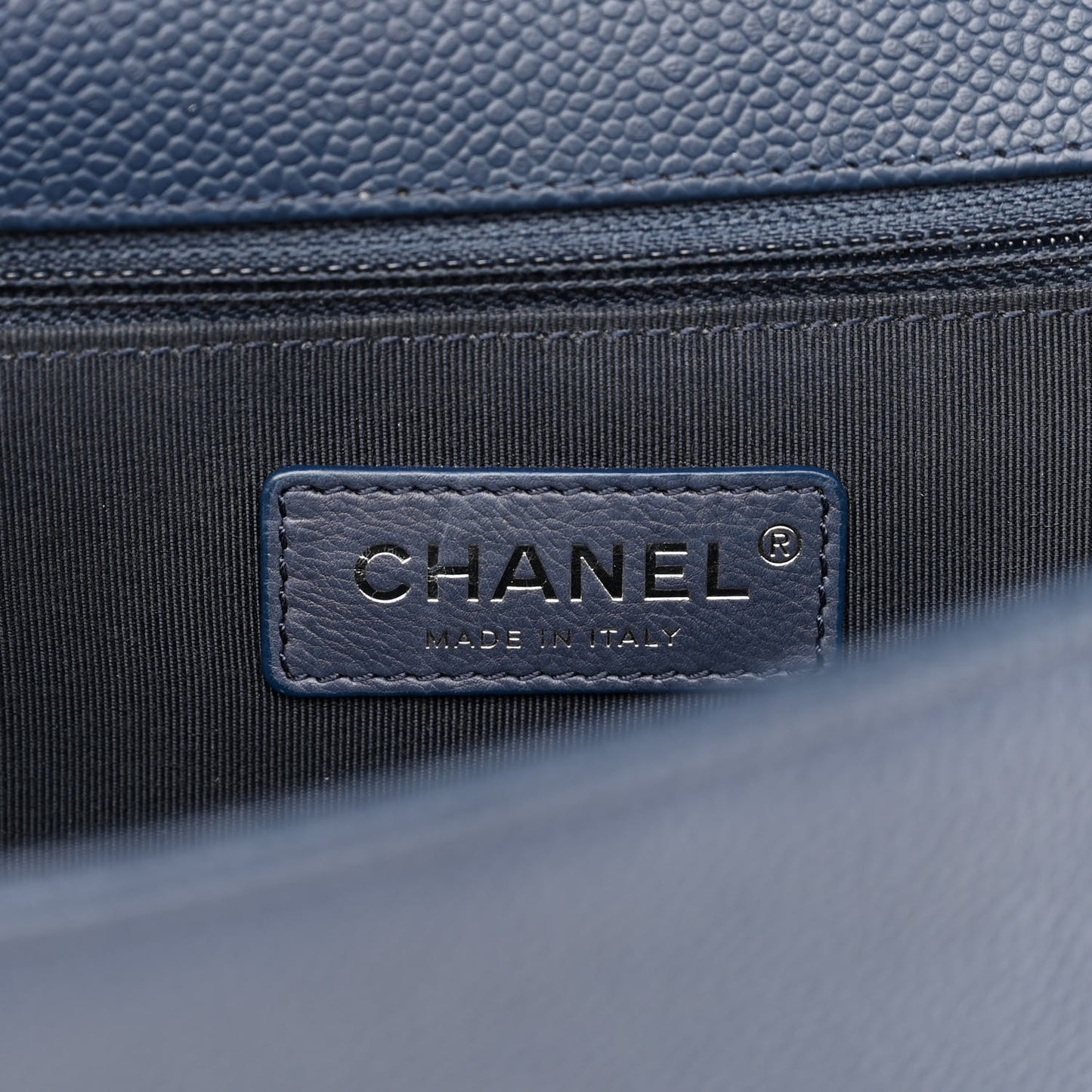 Caviar Chevron Quilted New Medium Boy Flap Dark Navy Blue