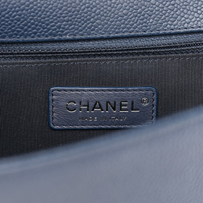 Chanel Caviar Chevron Quilted New Medium Boy Flap Dark Navy Blue 6 of 10