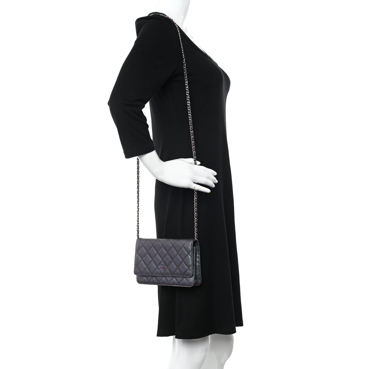 Chanel Iridescent Goatskin Quilted Wallet On Chain WOC Purple 2 of 12