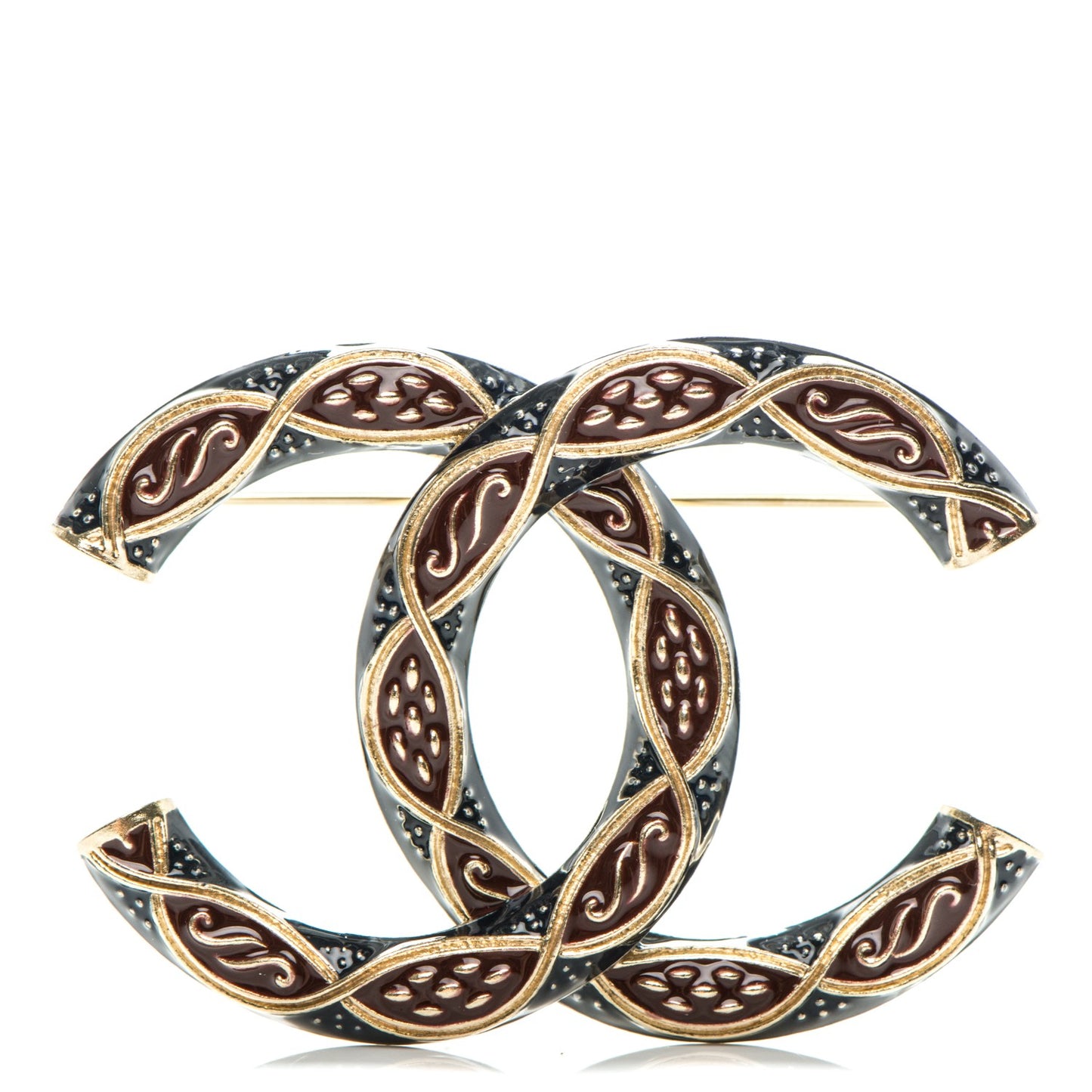 Enamel CC Brooch Gold Red Blue