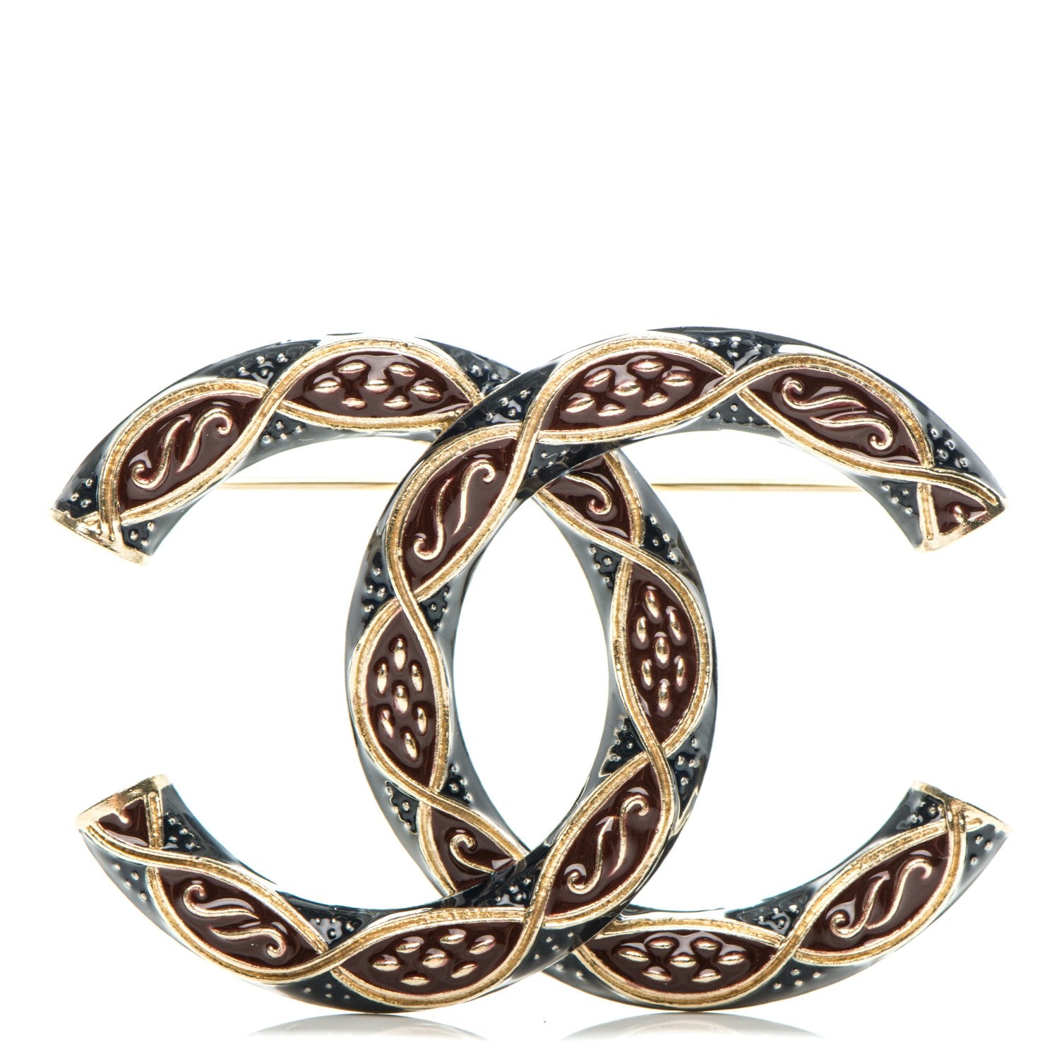 Chanel Enamel CC Brooch Gold Red Blue 1 of 4