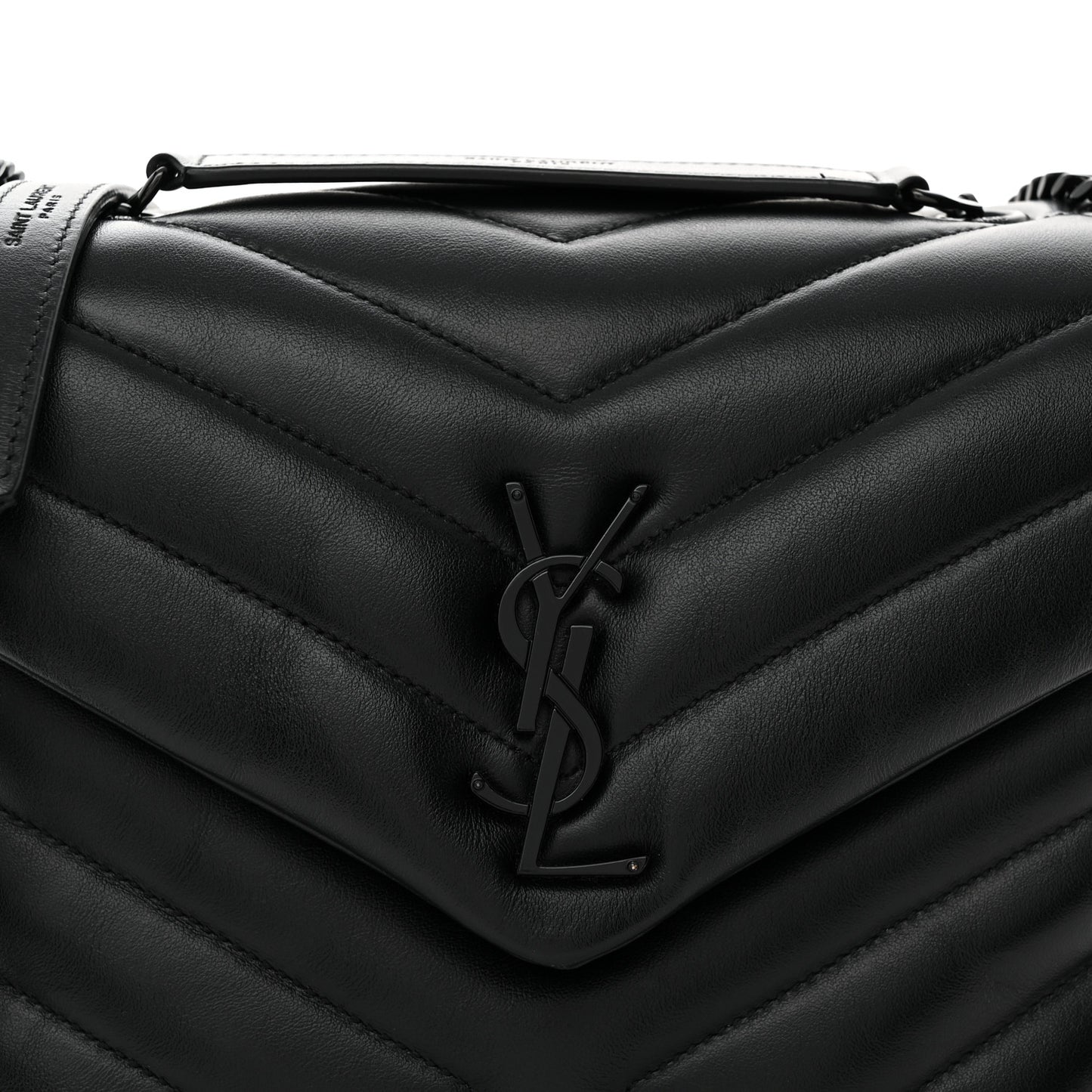 Calfskin Y Quilted Monogram Monochrome Small Loulou Chain Satchel Black Black