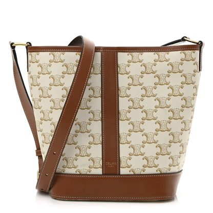 Celine Triomphe Canvas Calfskin Small Bucket Bag White 1 of 11