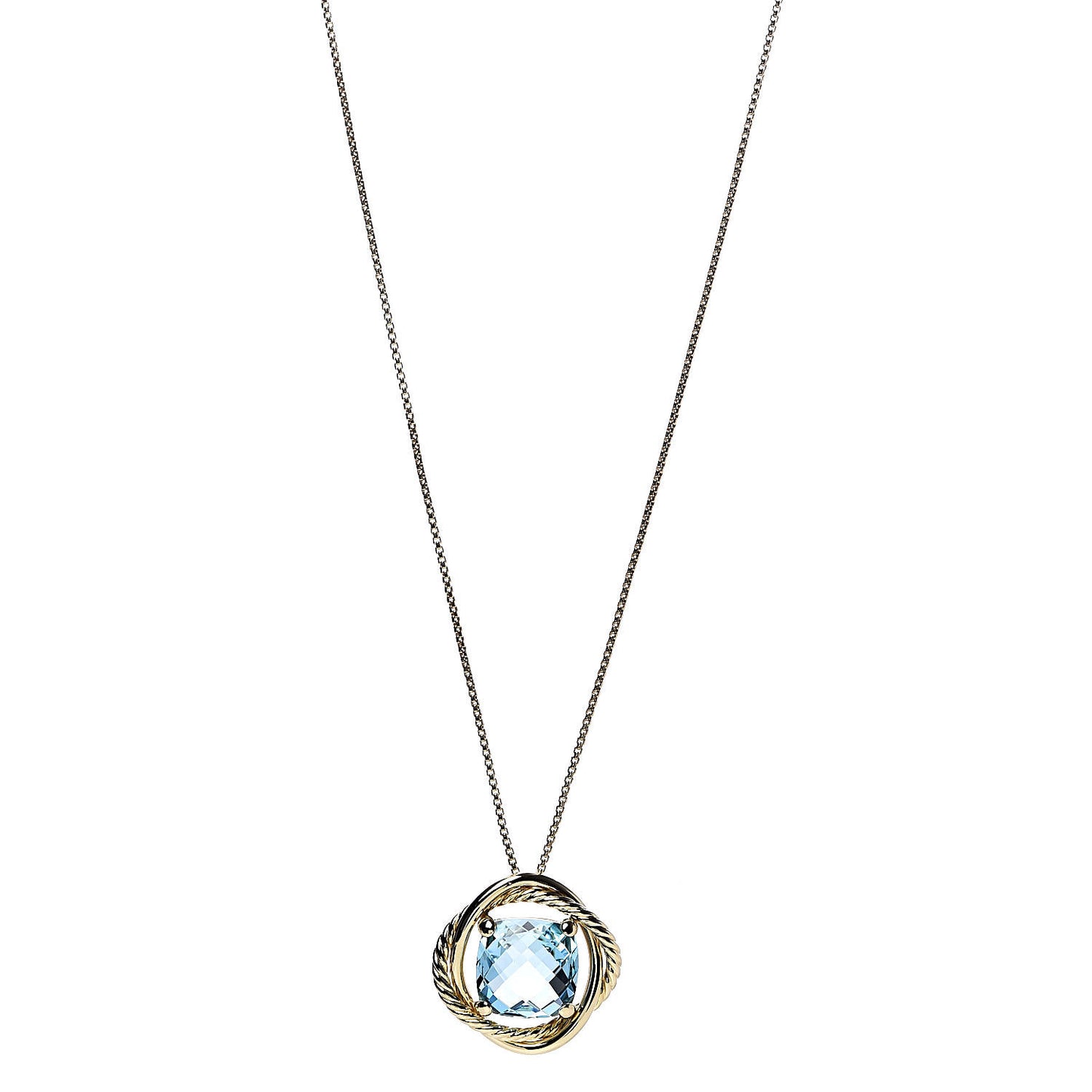 18K Yellow Gold Blue Topaz 14mm Infinity Pendant Necklace