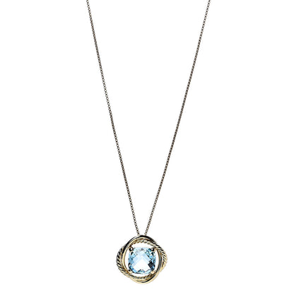 David Yurman 18K Yellow Gold Blue Topaz 14mm Infinity Pendant Necklace 1 of 6