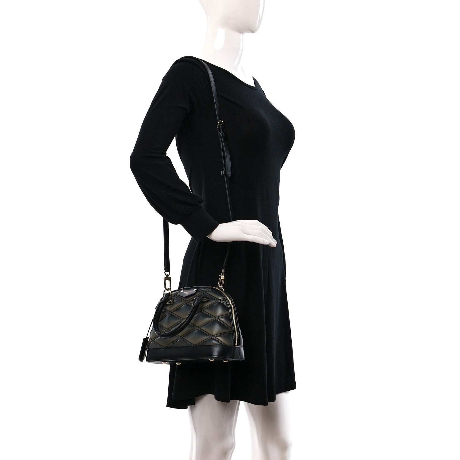 Louis Vuitton Lambskin Malletage Alma BB Black Beige 2 of 14