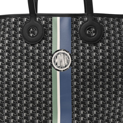 Moynat Grained Calfskin Canvas 1920 Oh! Tote Ruban GM Carbon Silver 7 of 9