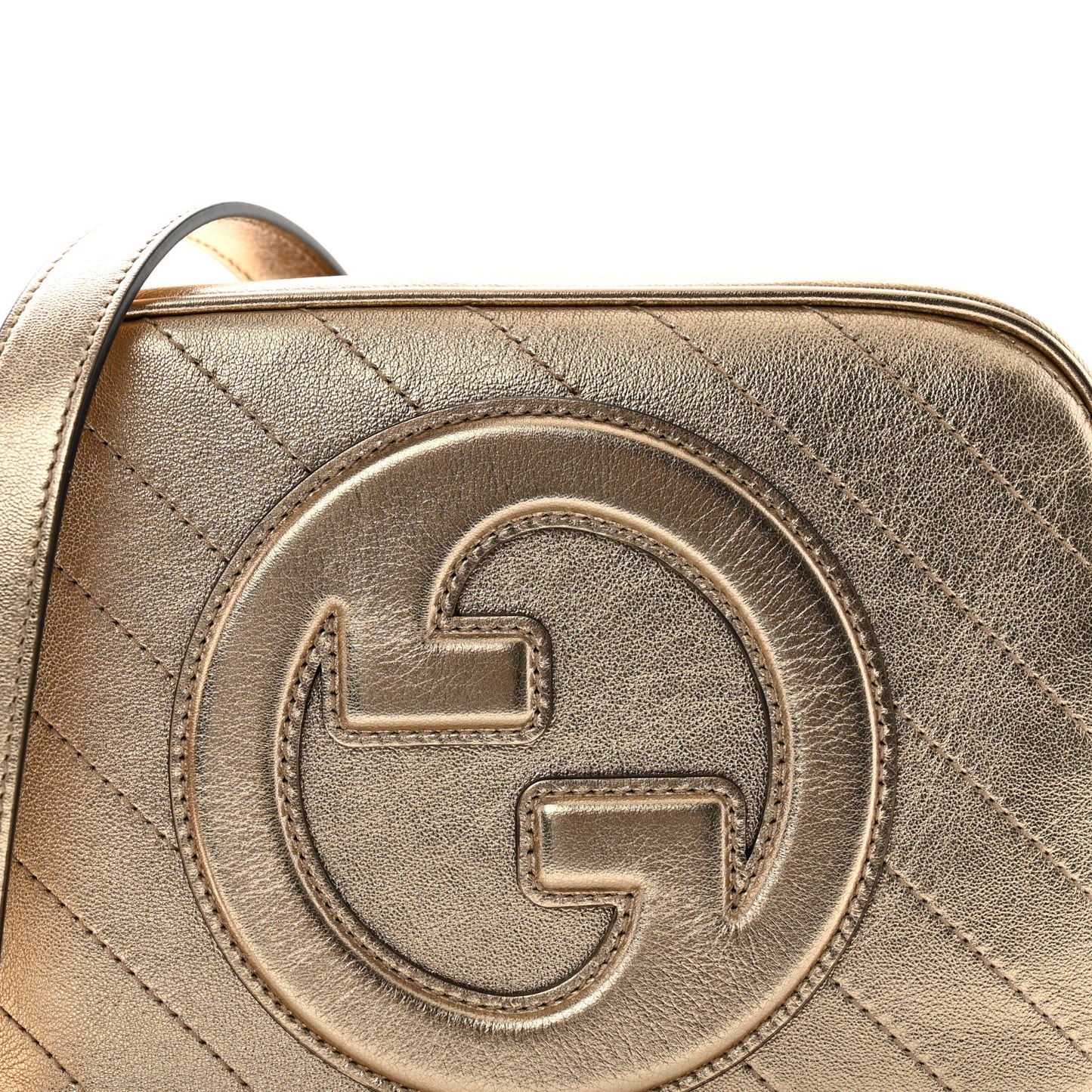 Metallic Sakai Be Green Calfskin Diagonal Stitched Small Blondie Shoulder Bag Golden Beige