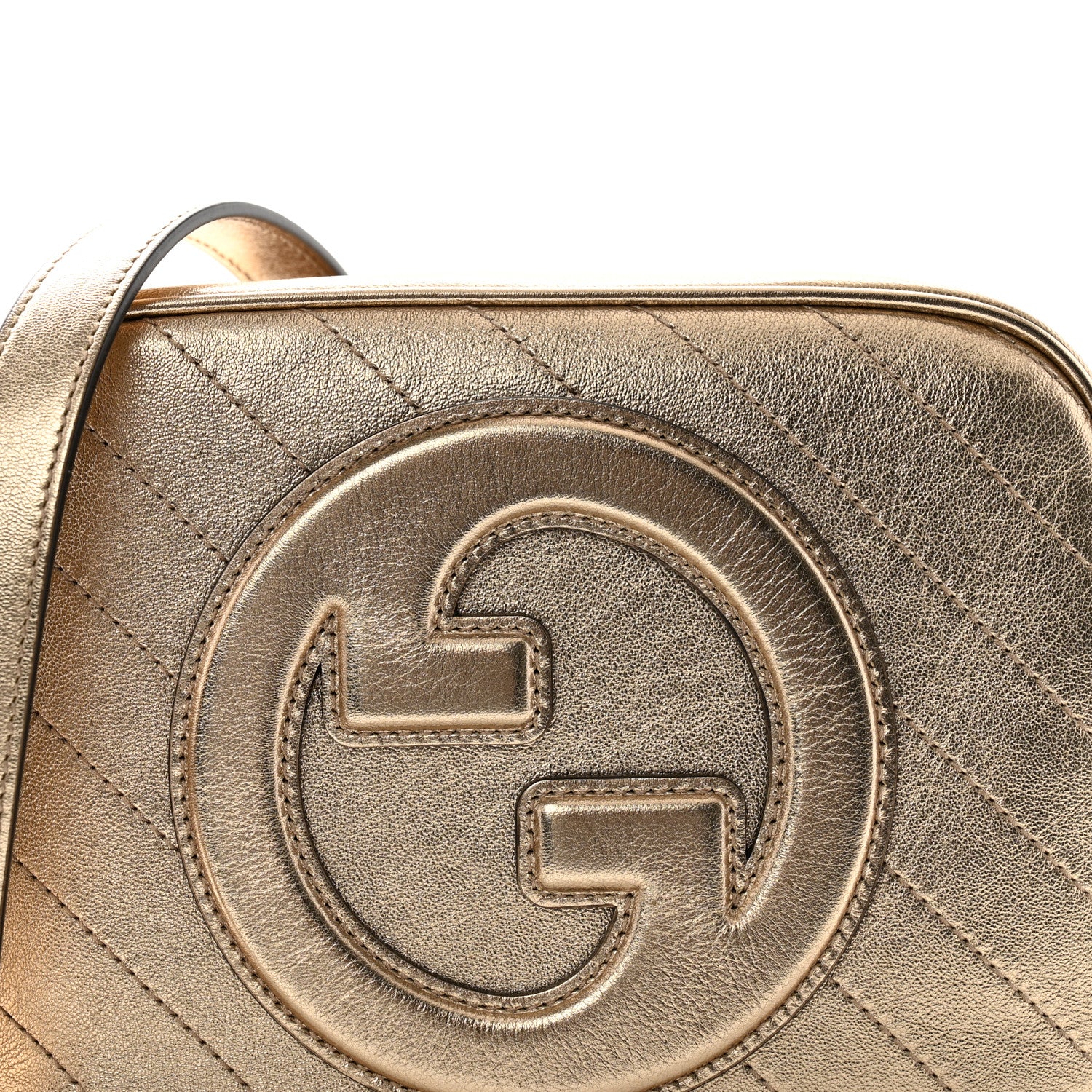 Gucci Metallic Sakai Be Green Calfskin Diagonal Stitched Small Blondie Shoulder Bag Golden Beige 7 of 9