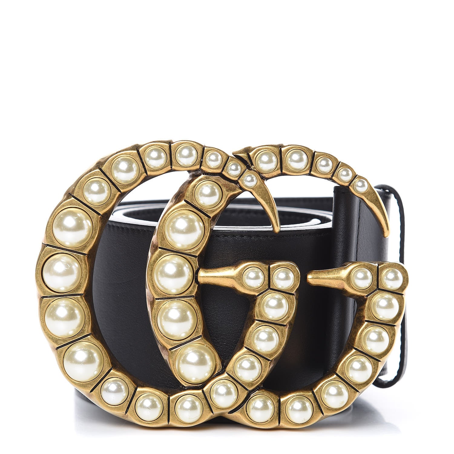 Gucci Moon Calfskin Pearl Double G 70mm Belt 85 34 Black Cream 1 of 7