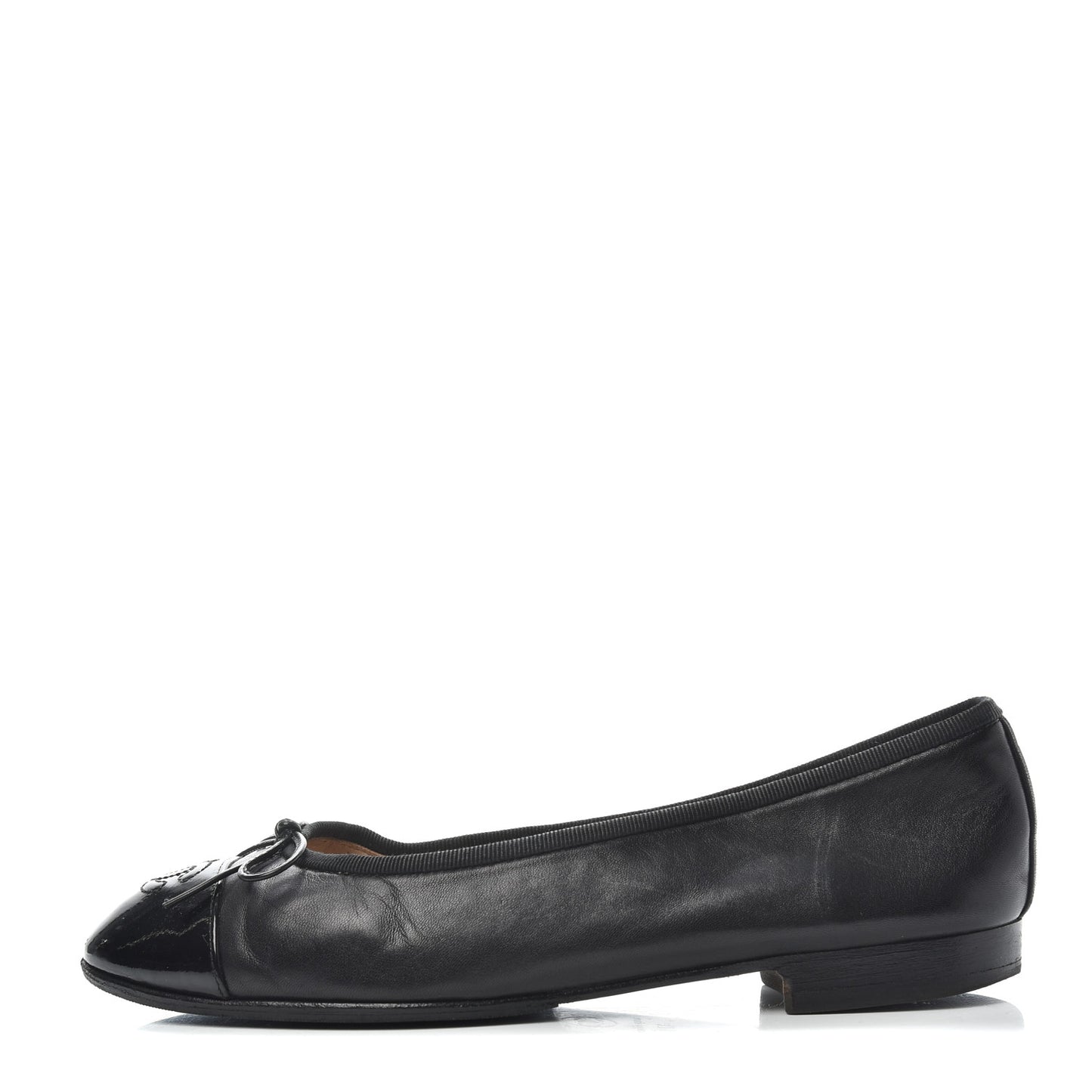 Lambskin Patent Cap Toe Ballerina Flats 37.5 Black