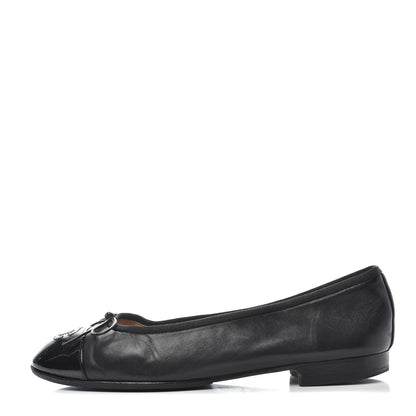 Chanel Lambskin Patent Cap Toe Ballerina Flats 37.5 Black 1 of 10