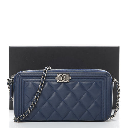 Chanel Calfskin Quilted Small Boy Clutch With Chain Navy 14 of 14