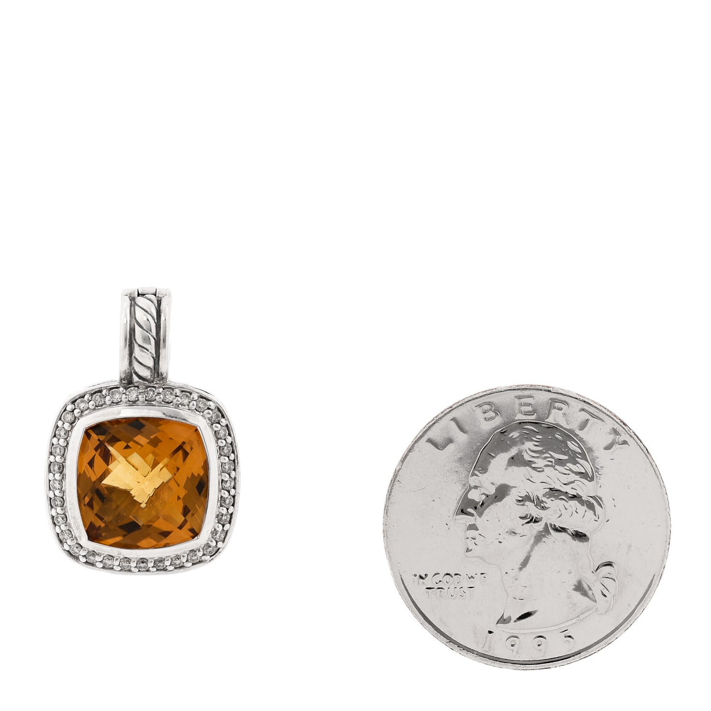 Sterling Silver Diamond Citrine 11mm Albion Enhancer Pendant