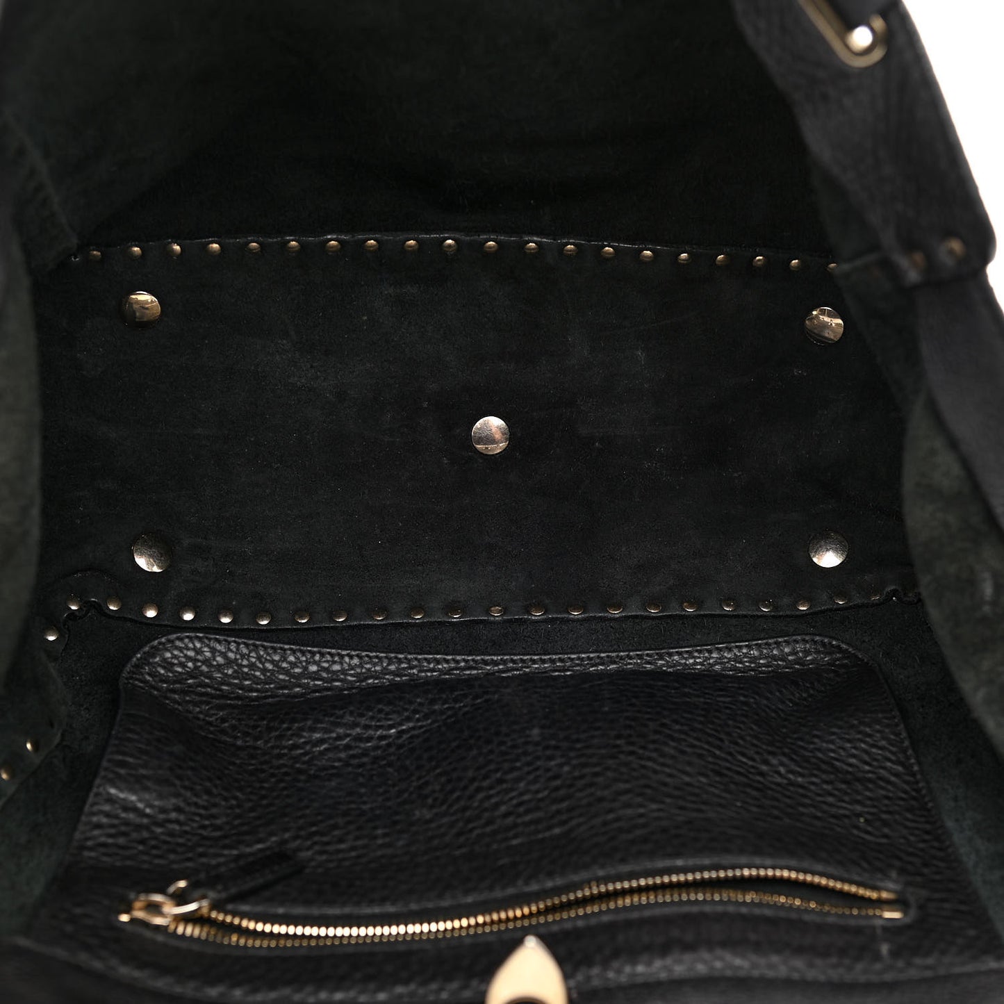 Pebbled Calfskin Medium Rockstud Tote Black