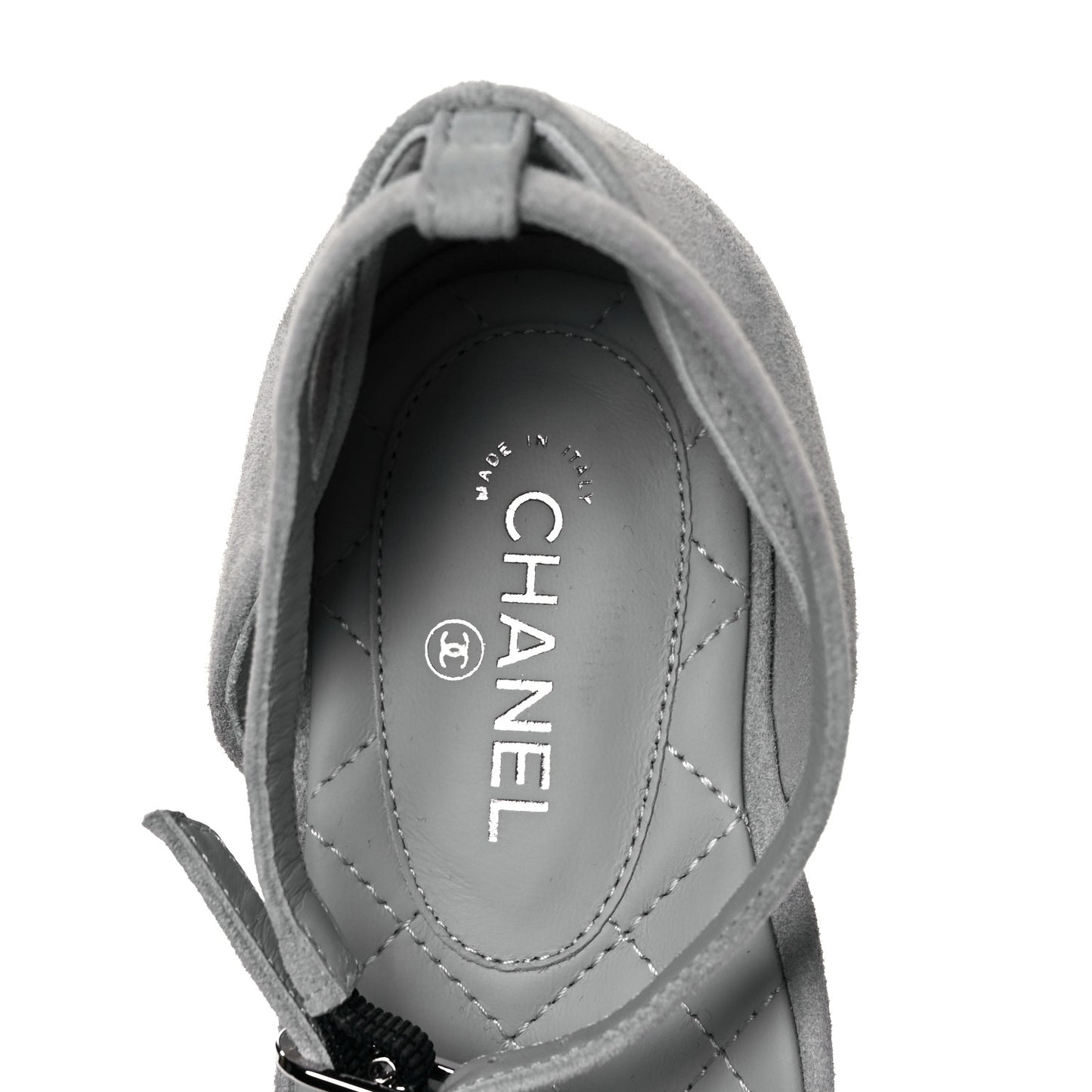 Suede Grosgrain Cap Toe CC Mary Jane Flats 39 Light Grey Black