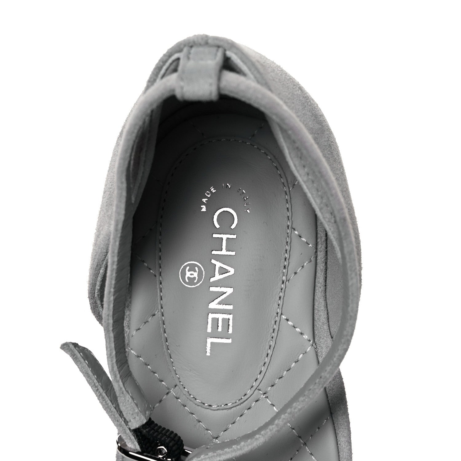 Chanel Suede Grosgrain Cap Toe CC Mary Jane Flats 39 Light Grey Black 7 of 9