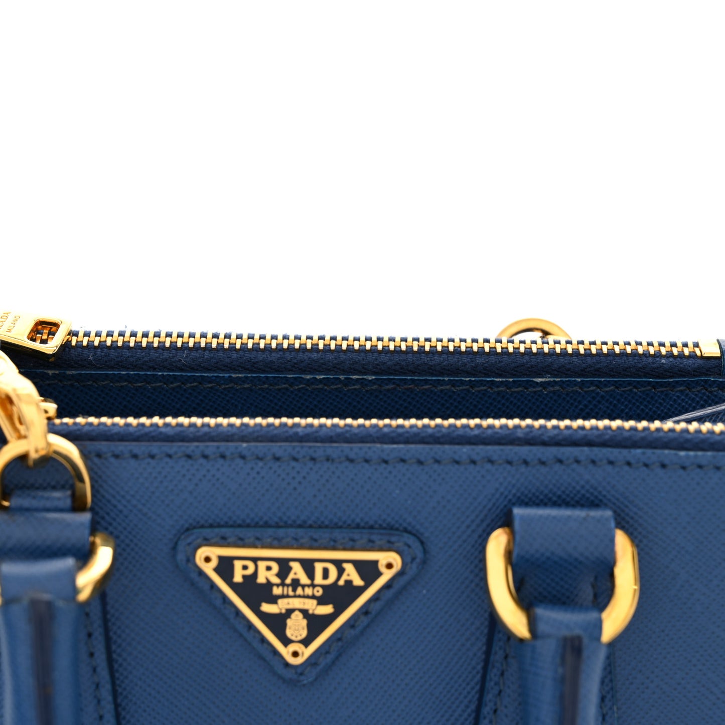 Saffiano Lux Micro Galleria Double Zip Tote Azzurro