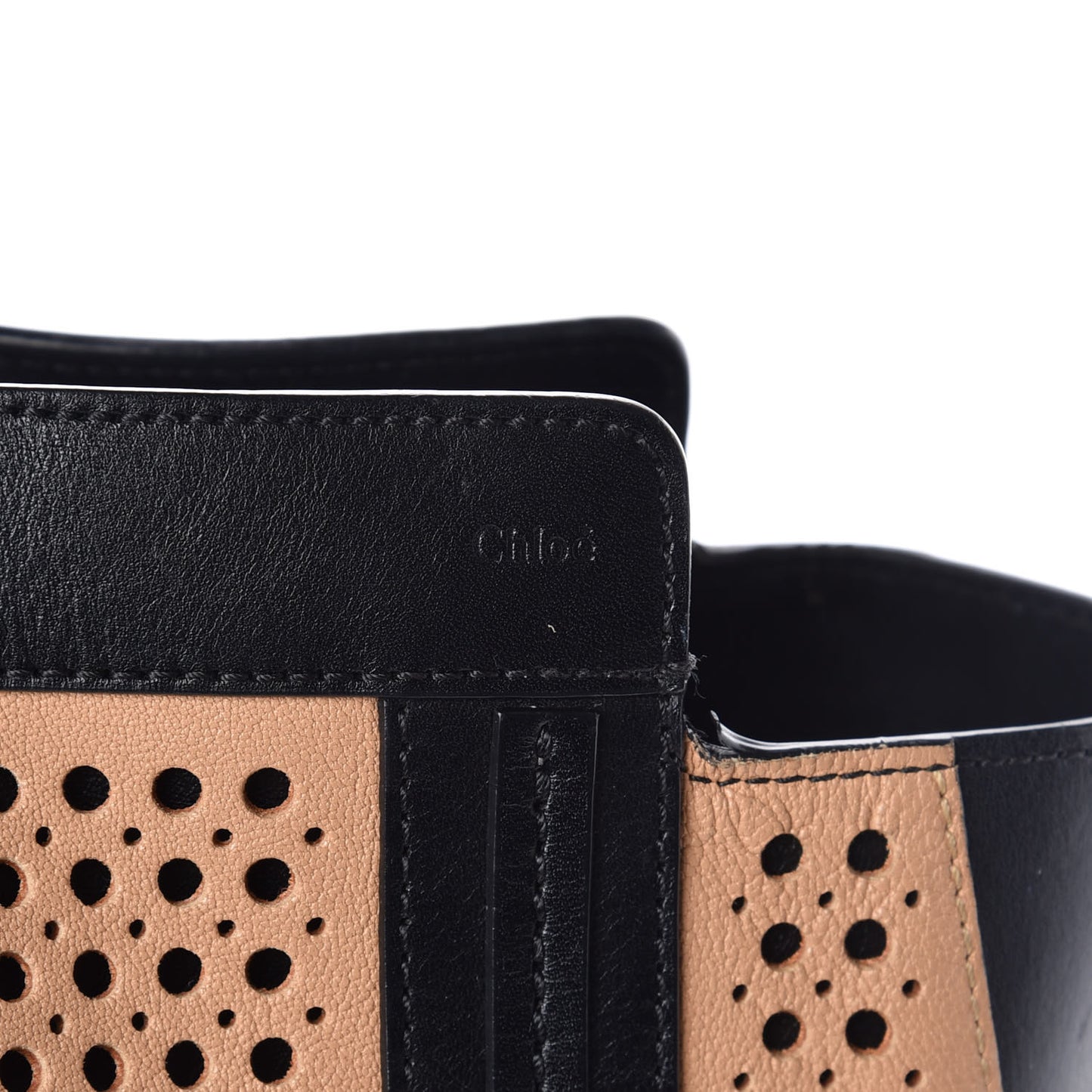 Sheepskin Perforated Alison East West Tote Tan Black