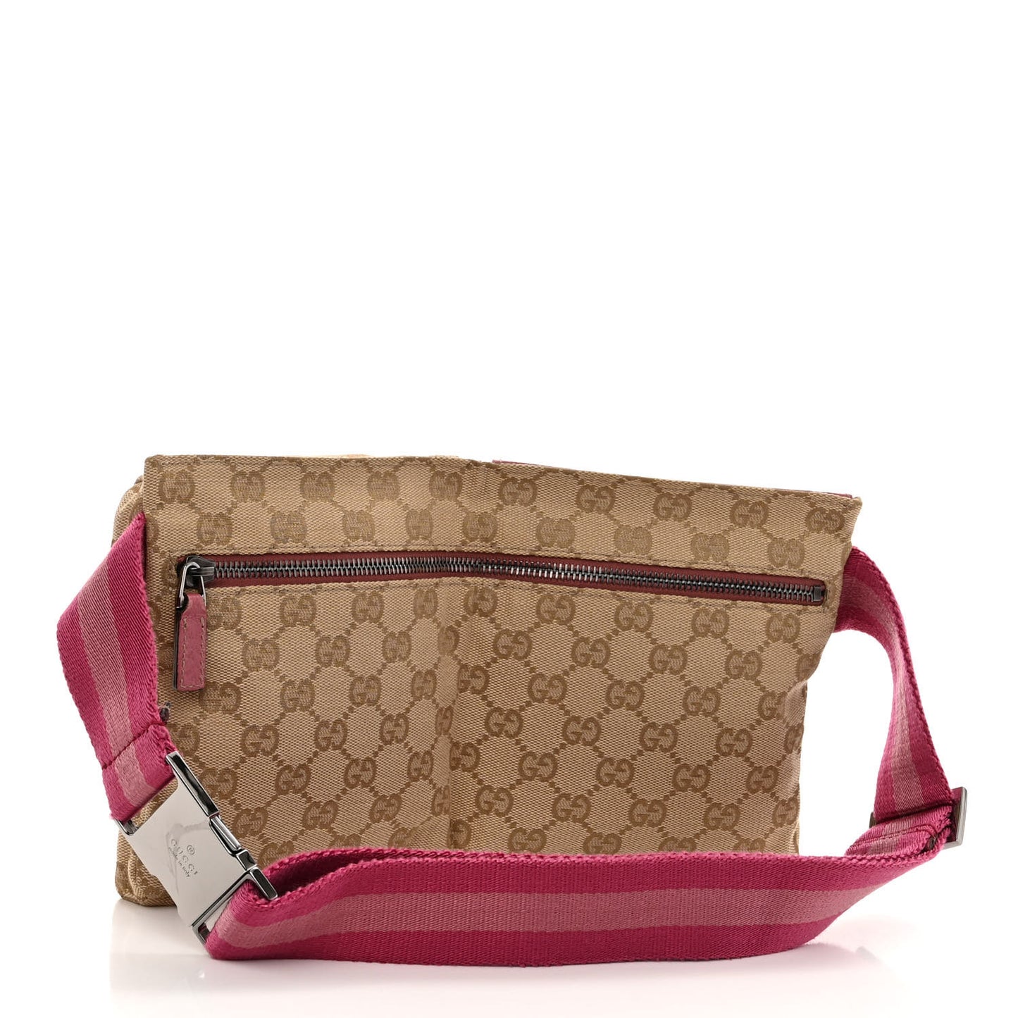 GG Monogram Web Double Pocket Belt Bag Pink