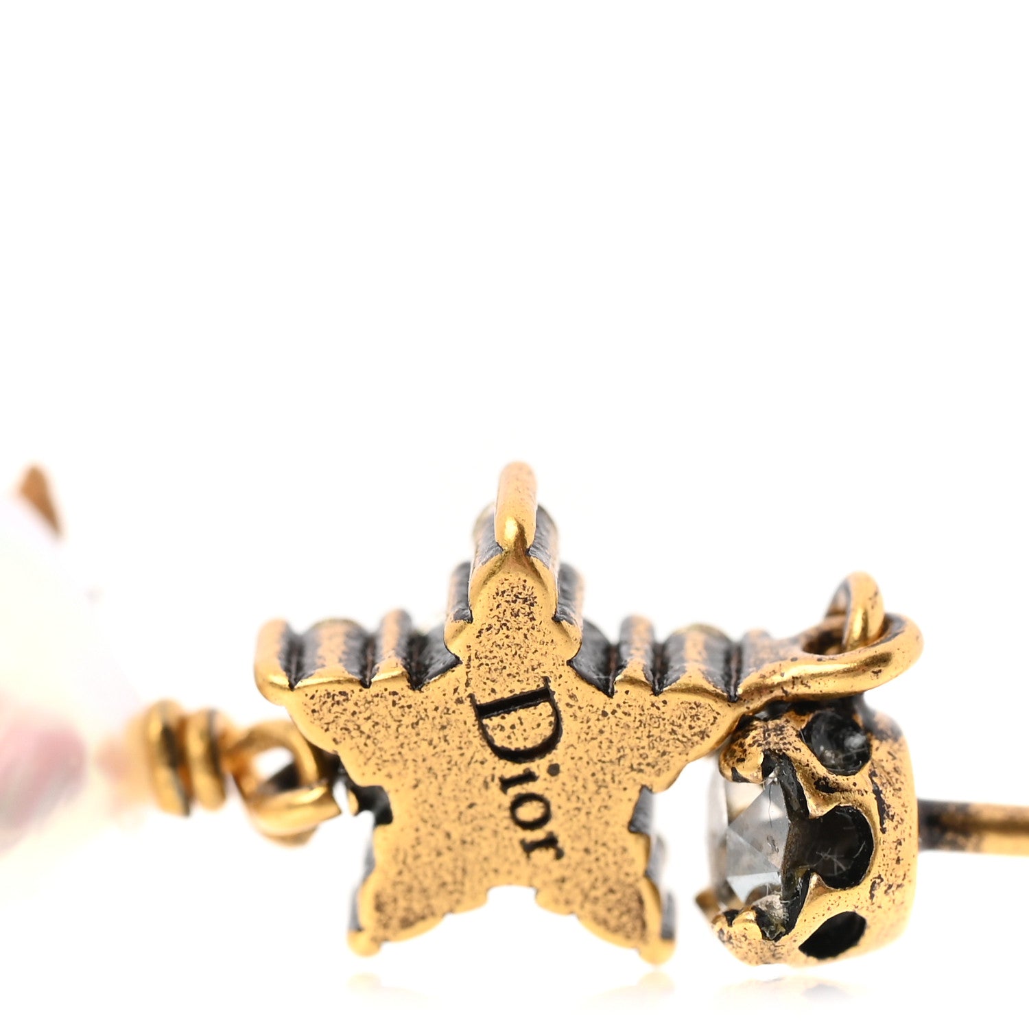 Christian Dior Crystal Pearl Star Bee Earrings Aged Gold 4 of 4