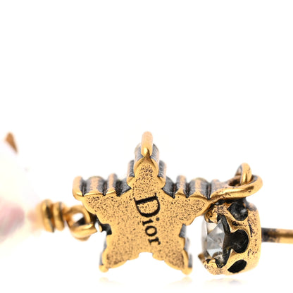 Christian Dior Crystal Pearl Star Bee Earrings Aged Gold 4 of 4