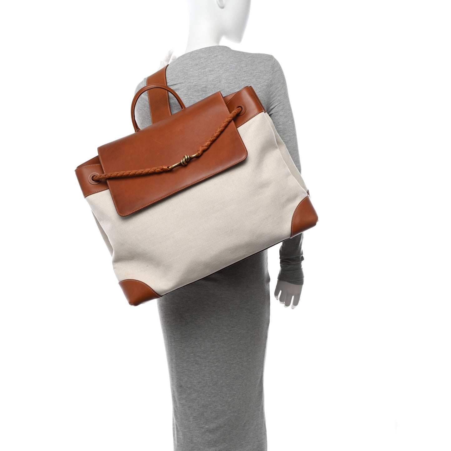 Washed Canvas Calfskin Large Andiamo Backpack Natural Light Wood