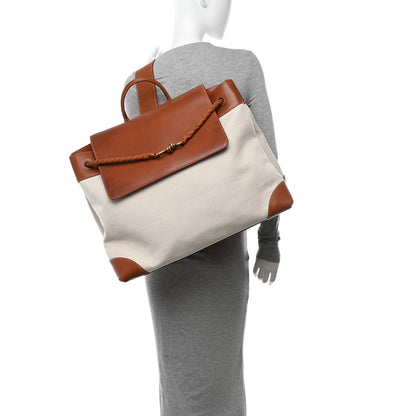 Bottega Veneta Washed Canvas Calfskin Large Andiamo Backpack Natural Light Wood 2 of 13