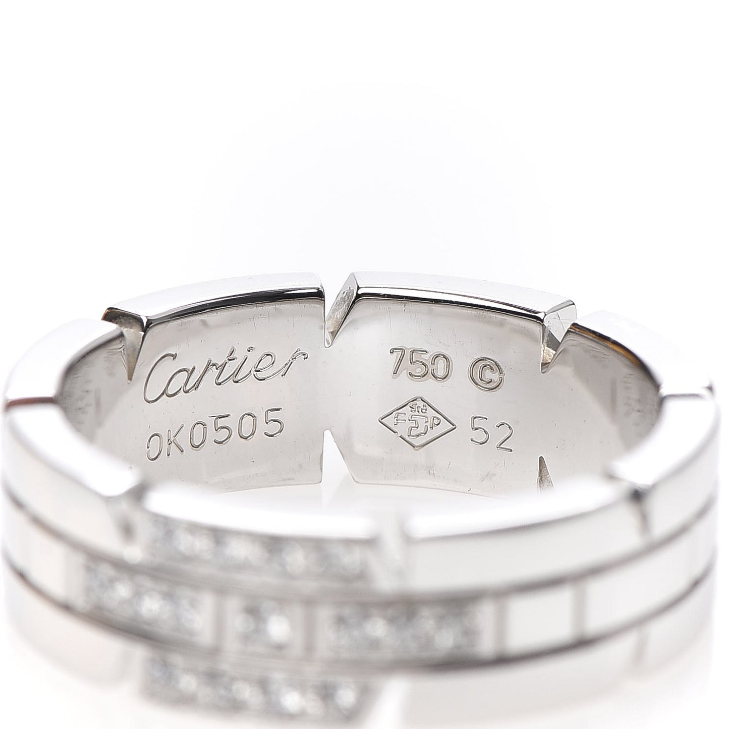 18K White Gold Diamond 6mm Tank Francaise Band Ring 52 6