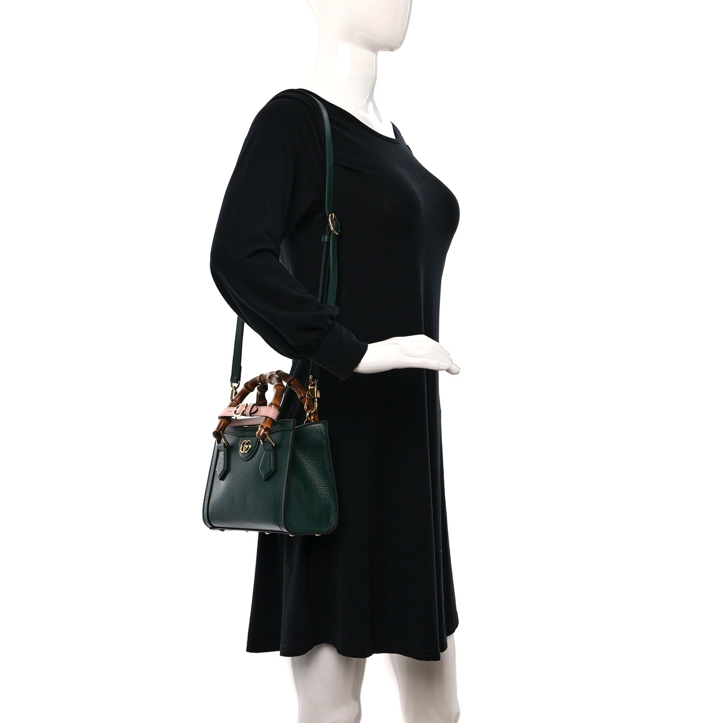 Textured Dollar Calfskin Mini Diana Tote Bag Vintage Green Pink
